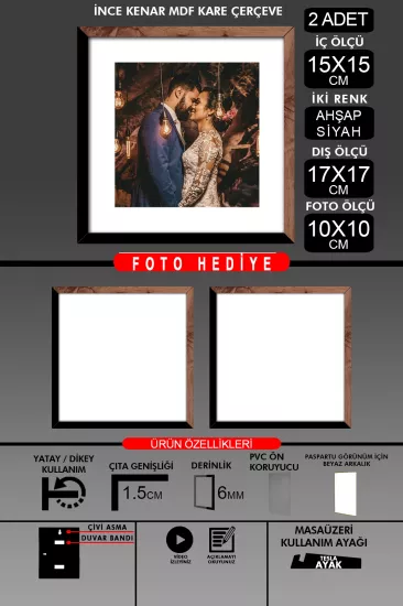15x15 Çerçeve - İnce Çıtalı Çerçeve - Kare Çerçeve