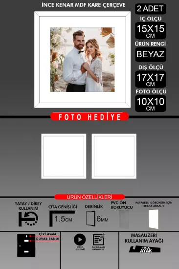 15x15 Çerçeve - İnce Çıtalı Çerçeve - Kare Çerçeve