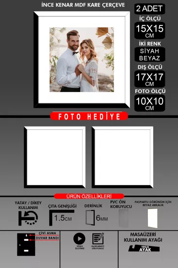 15x15 Çerçeve - İnce Çıtalı Çerçeve - Kare Çerçeve