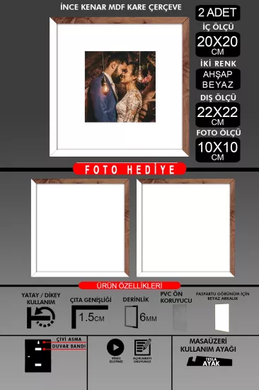 20x20 Çerçeve - İnce Çıtalı Çerçeve - Kare Çerçeve