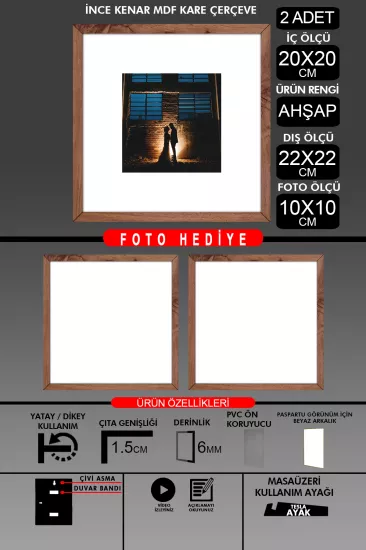 20x20 Çerçeve - İnce Çıtalı Çerçeve - Kare Çerçeve