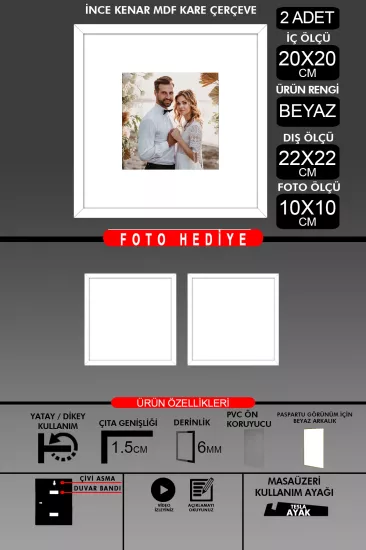 20x20 Çerçeve - İnce Çıtalı Çerçeve - Kare Çerçeve