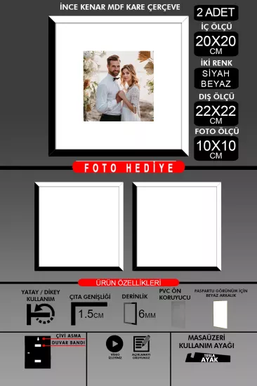 20x20 Çerçeve - İnce Çıtalı Çerçeve - Kare Çerçeve