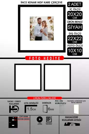 20x20 Çerçeve - İnce Çıtalı Çerçeve - Kare Çerçeve