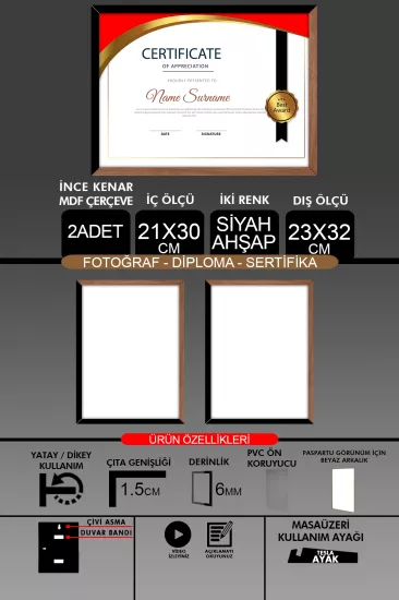  21x30 Çerçeve - İnce Çıtalı A4 Çerçeve