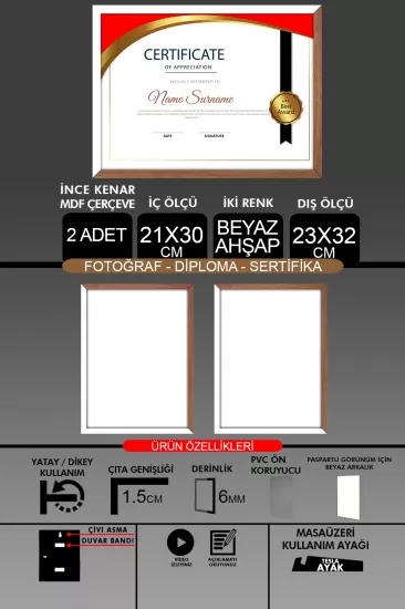  21x30 Çerçeve - İnce Çıtalı A4 Çerçeve