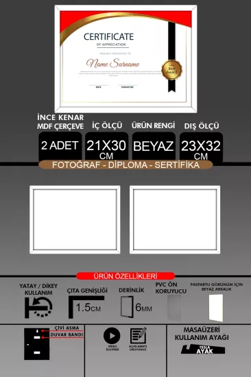  21x30 Çerçeve - İnce Çıtalı A4 Çerçeve