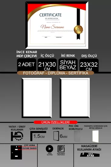  21x30 Çerçeve - İnce Çıtalı A4 Çerçeve