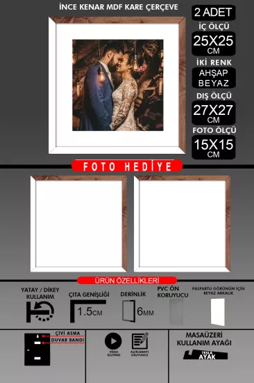 25x25 Çerçeve - İnce Çıtalı Çerçeve -Kare Çerçeve