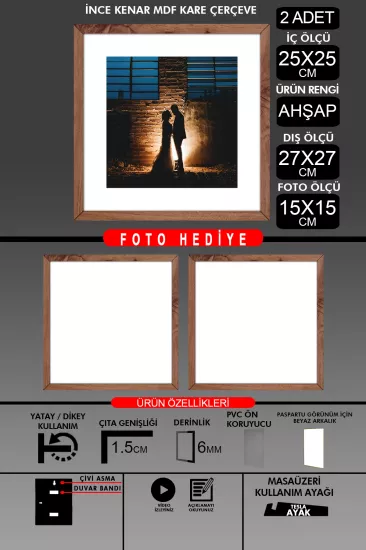 25x25 Çerçeve - İnce Çıtalı Çerçeve -Kare Çerçeve