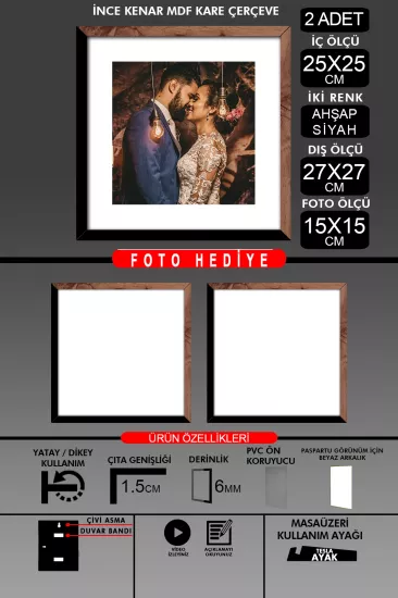 25x25 Çerçeve - İnce Çıtalı Çerçeve -Kare Çerçeve