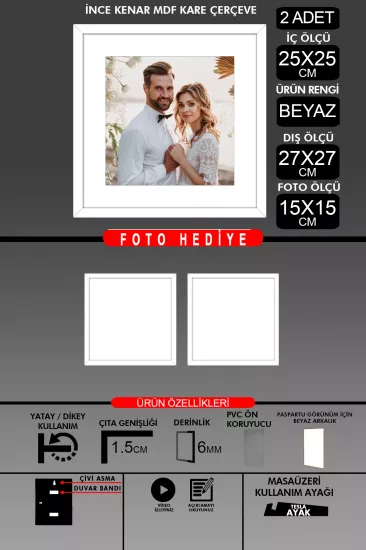 25x25 Çerçeve - İnce Çıtalı Çerçeve -Kare Çerçeve