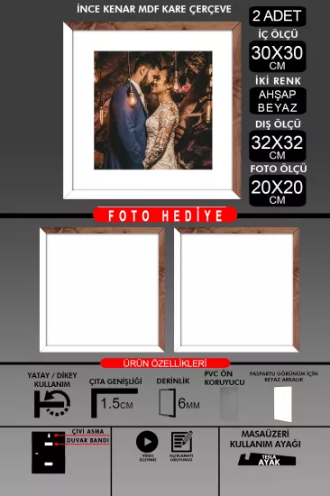 30x30 Çerçeve - İnce Çıtalı Çerçeve -Kare Çerçeve