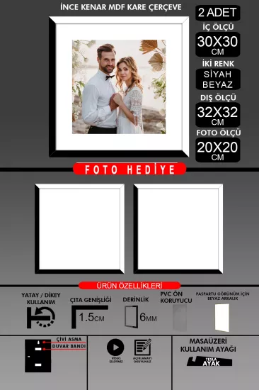 30x30 Çerçeve - İnce Çıtalı Çerçeve -Kare Çerçeve