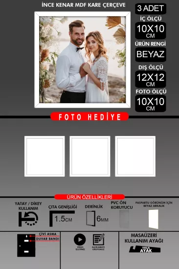  10X10 Çerçeve - İnce Çıtalı Çerçeve - Kare Çerçeve