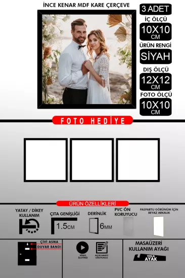  10X10 Çerçeve - İnce Çıtalı Çerçeve - Kare Çerçeve