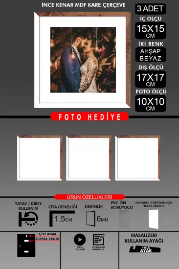 15x15 Çerçeve - İnce Çıtalı Çerçeve - Kare Çerçeve