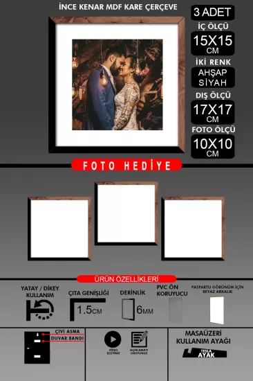 15x15 Çerçeve - İnce Çıtalı Çerçeve - Kare Çerçeve