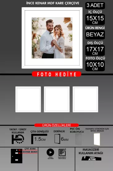 15x15 Çerçeve - İnce Çıtalı Çerçeve - Kare Çerçeve