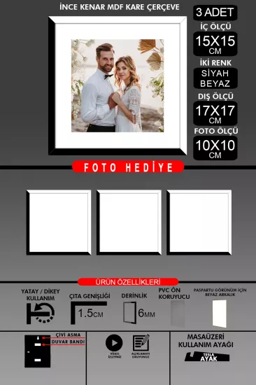 15x15 Çerçeve - İnce Çıtalı Çerçeve - Kare Çerçeve