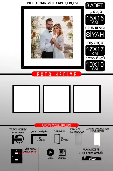 15x15 Çerçeve - İnce Çıtalı Çerçeve - Kare Çerçeve