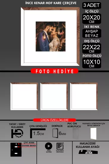 20x20 Çerçeve - İnce Çıtalı Çerçeve - Kare Çerçeve