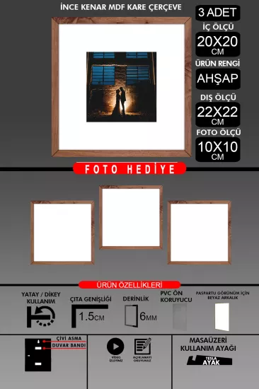 20x20 Çerçeve - İnce Çıtalı Çerçeve - Kare Çerçeve