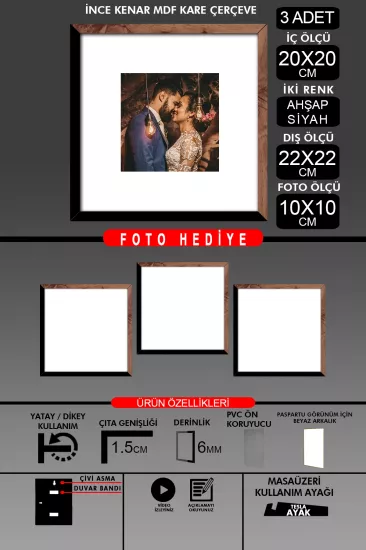 20x20 Çerçeve - İnce Çıtalı Çerçeve - Kare Çerçeve