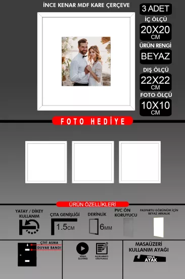 20x20 Çerçeve - İnce Çıtalı Çerçeve - Kare Çerçeve