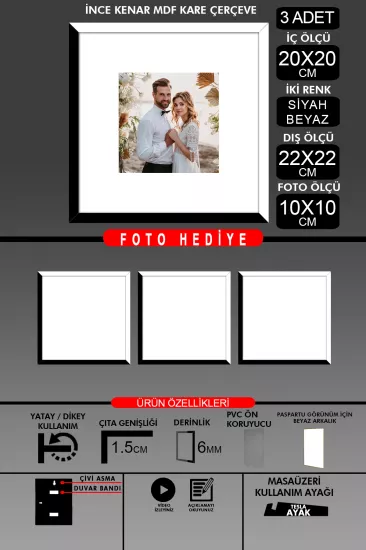 20x20 Çerçeve - İnce Çıtalı Çerçeve - Kare Çerçeve