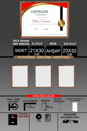 21x30 Çerçeve - İnce Çıtalı A4 Çerçeve