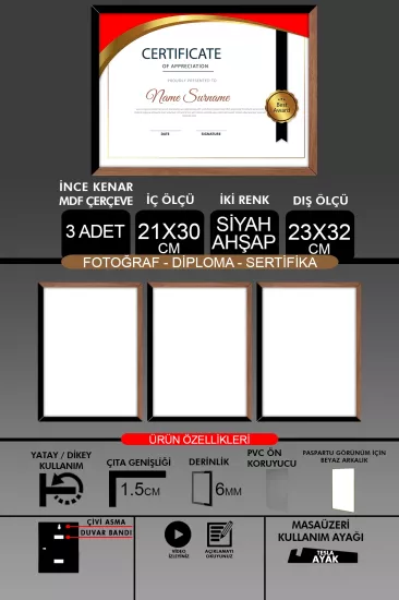 21x30 Çerçeve - İnce Çıtalı A4 Çerçeve