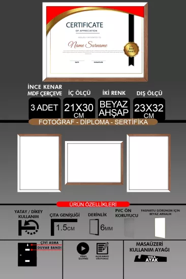 21x30 Çerçeve - İnce Çıtalı A4 Çerçeve