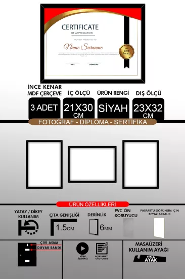21x30 Çerçeve - İnce Çıtalı A4 Çerçeve