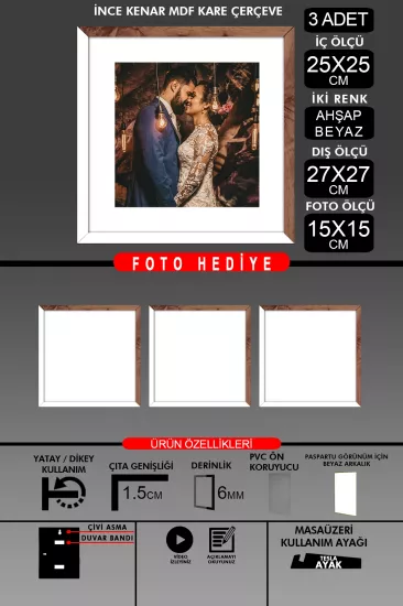 25x25 Çerçeve - İnce Çıtalı Çerçeve -Kare Çerçeve