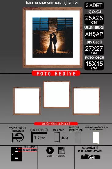 25x25 Çerçeve - İnce Çıtalı Çerçeve -Kare Çerçeve