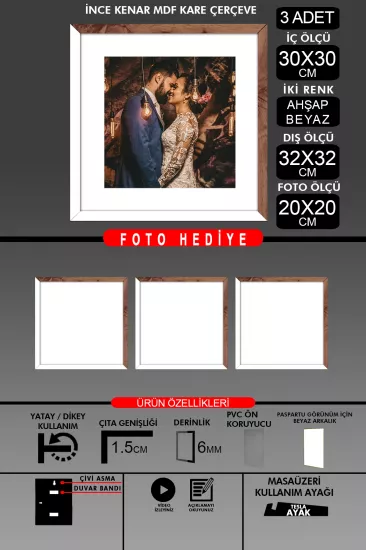 30x30 Çerçeve - İnce Çıtalı Çerçeve -Kare Çerçeve