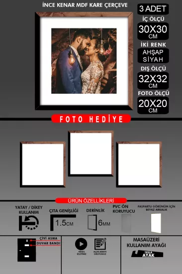 30x30 Çerçeve - İnce Çıtalı Çerçeve -Kare Çerçeve