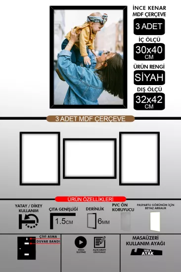  30x40 Çerçeve - İnce Çıtalı A3 Çerçeve