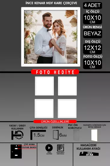  10X10 Çerçeve - İnce Çıtalı Çerçeve - Kare Çerçeve 