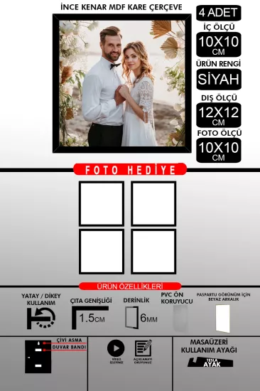  10X10 Çerçeve - İnce Çıtalı Çerçeve - Kare Çerçeve 