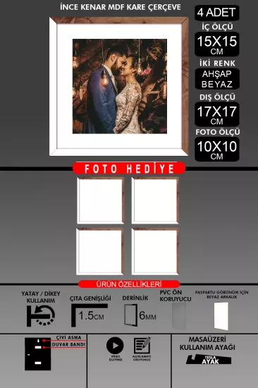 15x15 Çerçeve - İnce Çıtalı Çerçeve - Kare Çerçeve