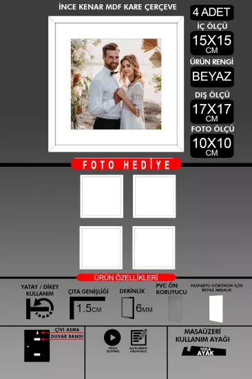 15x15 Çerçeve - İnce Çıtalı Çerçeve - Kare Çerçeve