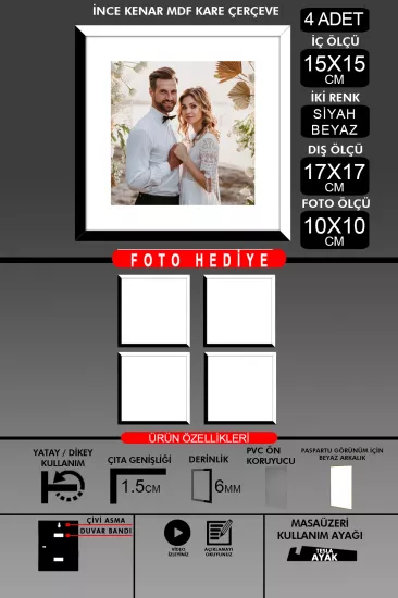 15x15 Çerçeve - İnce Çıtalı Çerçeve - Kare Çerçeve