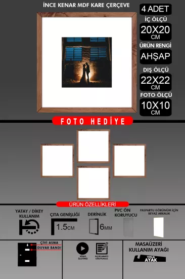 20x20 Çerçeve - İnce Çıtalı Çerçeve - Kare Çerçeve