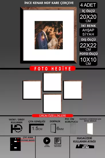 20x20 Çerçeve - İnce Çıtalı Çerçeve - Kare Çerçeve