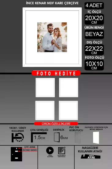 20x20 Çerçeve - İnce Çıtalı Çerçeve - Kare Çerçeve