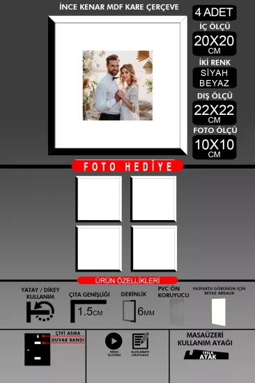 20x20 Çerçeve - İnce Çıtalı Çerçeve - Kare Çerçeve