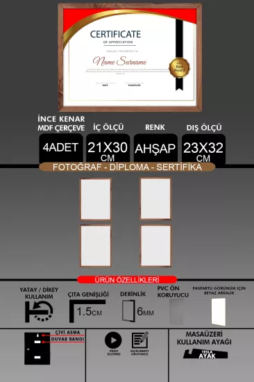 21x30 Çerçeve - İnce Çıtalı A4 Çerçeve