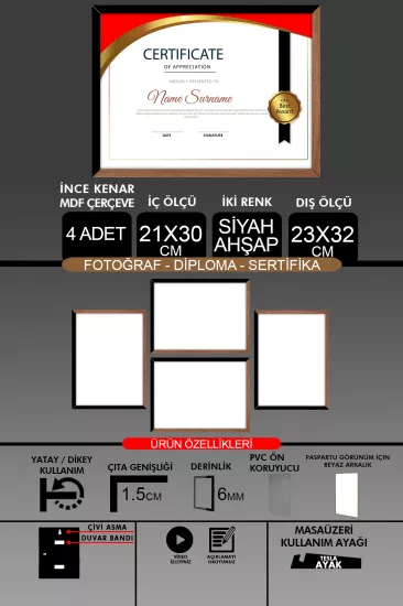 21x30 Çerçeve - İnce Çıtalı A4 Çerçeve